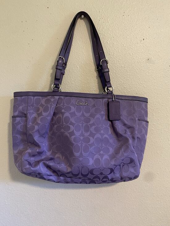 Coach Handbags - Coach F17725 Lavender Signature East West Tote Bag Leather Trim Silver Hardware